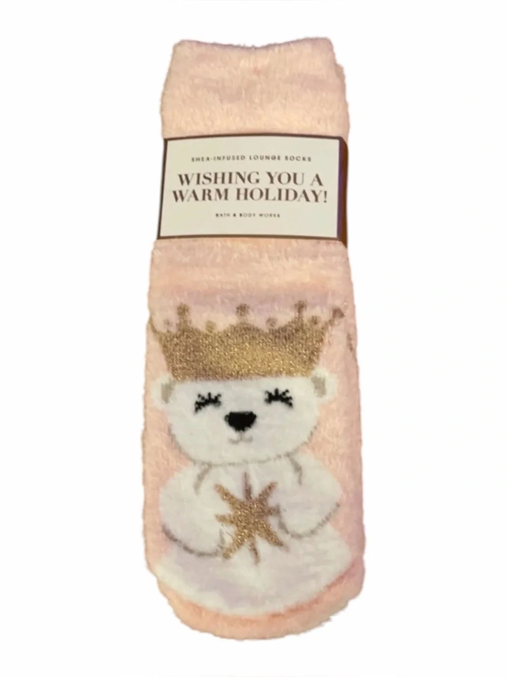 Bath & Body Works Shea Infused Polar Bear Lounge Socks Pink NWT Slip Proof Soles
